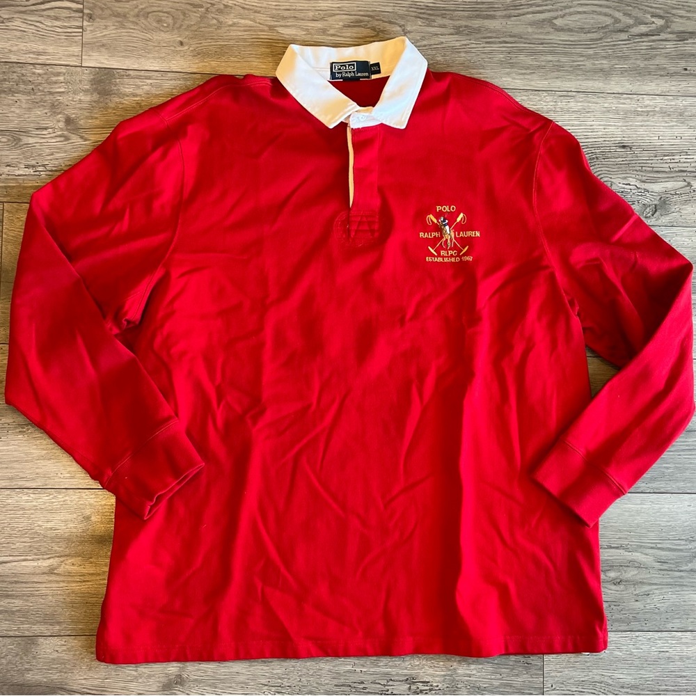 Polo by Ralph Lauren Red Rugby Shirt with White Collar